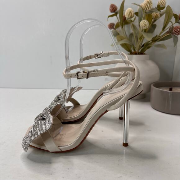 Schutz Mila Nappa Leather Rhinestone Crystal Stiletto Cream Women 6.5B Tried On - Picture 2 of 9
